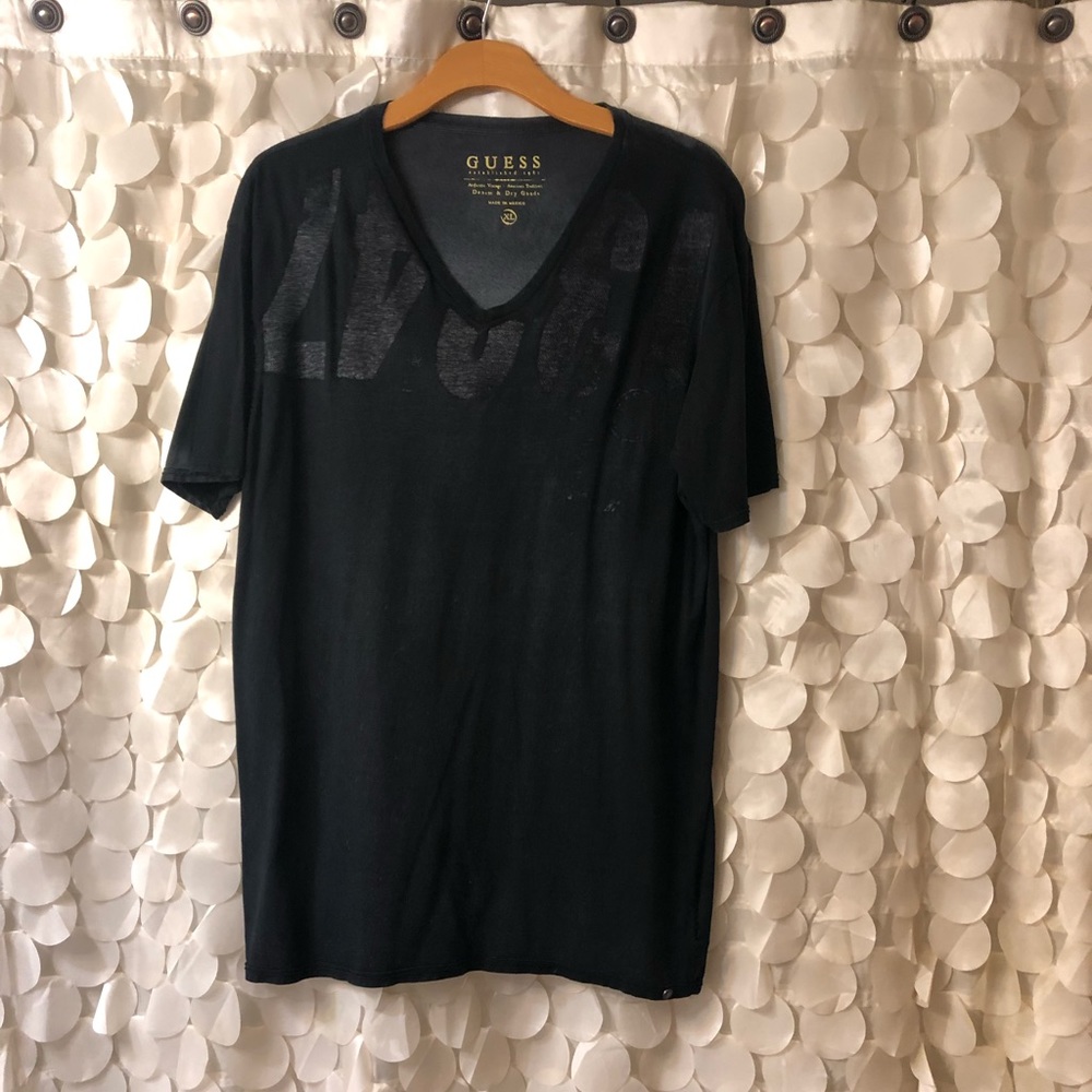 Black V-neck graphic tee